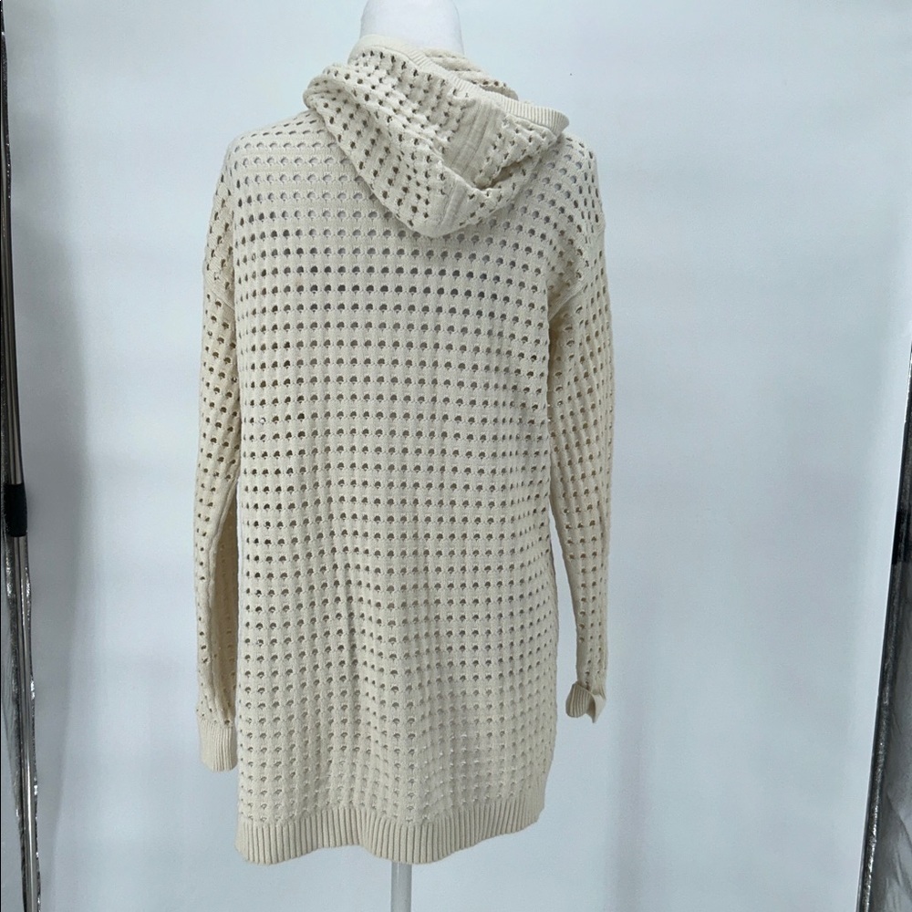 Worth New York Ivory Open Knit Hoodie Sweater Cotton Cashmere Small - Picture 5 of 11